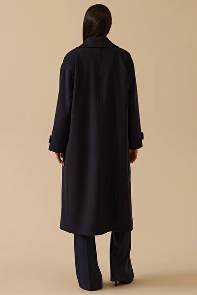 SEÇİL Women's Double-Breasted Oversized Cashmere Coat - Navy Blue