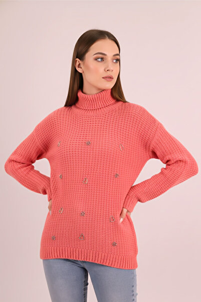 armonika Women's Coral Turtleneck Sweater with Accessories Arm-26K136075