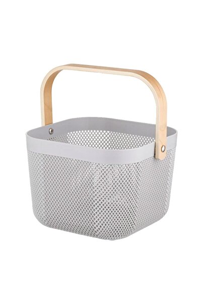 Florentyna Cos universal gri, cu maner din lemn, patrat 21x21x18cm, Florina