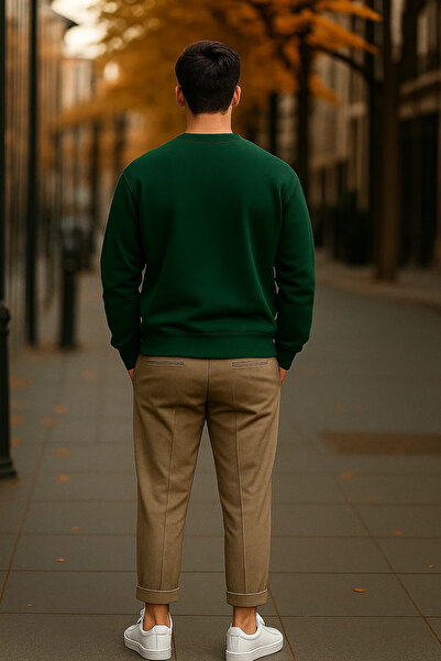 COMBİNE MİCHAİL Men's Casual Basic Z. Green Loose Sweater