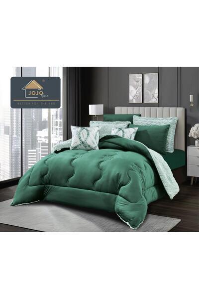 JOJO HOME Bedding set with elastic, with duvet included, faux rabbit fur, 6 pieces, Green