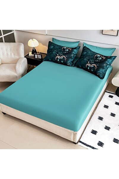 JOJO HOME Bedding set, 5D print, with elastic, 140x200cm, 4 pieces, Crystal hearts, Green