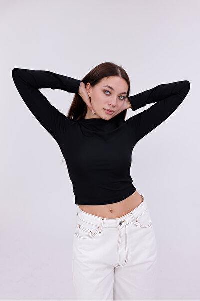 happinice Γυναικείο μπλουζάκι μαύρο Fisherman Γυναικείο μπλουζάκι Basic