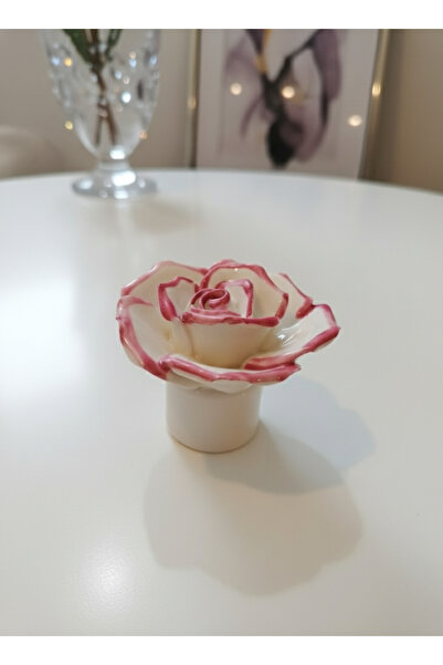 Karan Porselen Button Rose Handle Handmade, Drawer, Cloakroom, Wardrobe Handle Pink