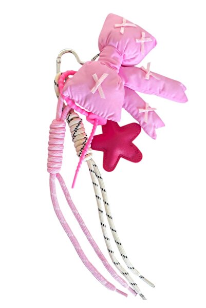 TAKIŞTIR Pink Color Ribbon and Star Figured Bag Charm/ Keychain