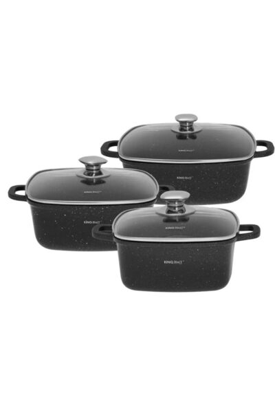 Kinghoff Set de 3 vase termorezistente pentru cuptor, strat antiaderent, cu capac, 2.8 L, 4.4 L, 6.5 L, Kingh
