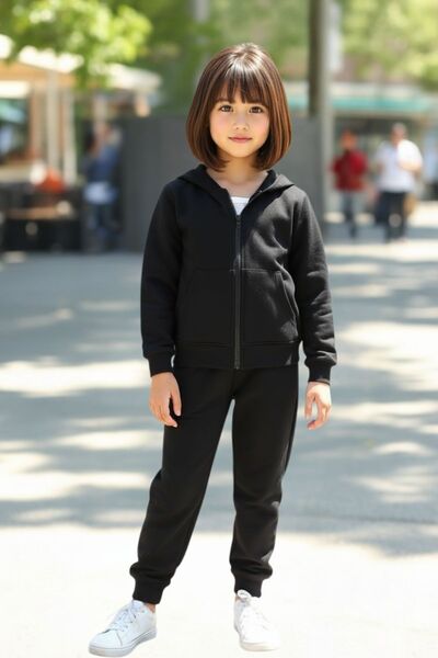 armicem Unisex Children Printed Hooded Zippered Tracksuit Set