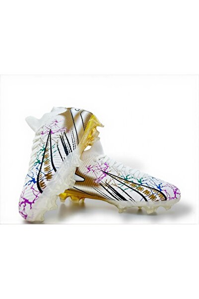 royalmoni Lace-Up Comfortable and Lightweight Unisex Football Boots White and Gold
