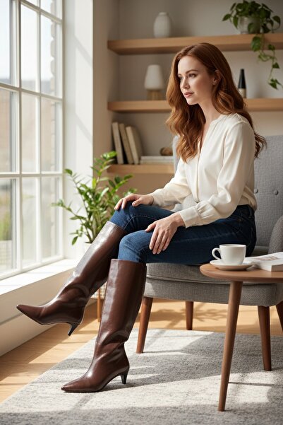 akerler Women's Brown Daily Pointed Boots Pm78865