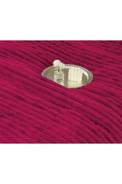 JOJO HOME Double bed linen with elastic and duvet included, faux rabbit fur, 6 pieces, Bordeaux