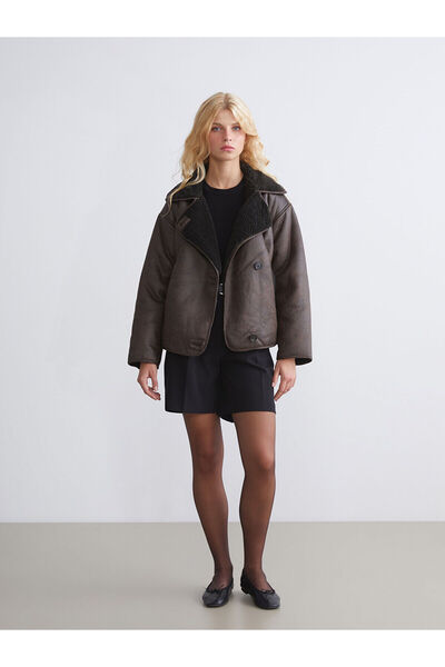 LC Waikiki Vizyon New Season Plush Biker Collar Women's Suede Coat