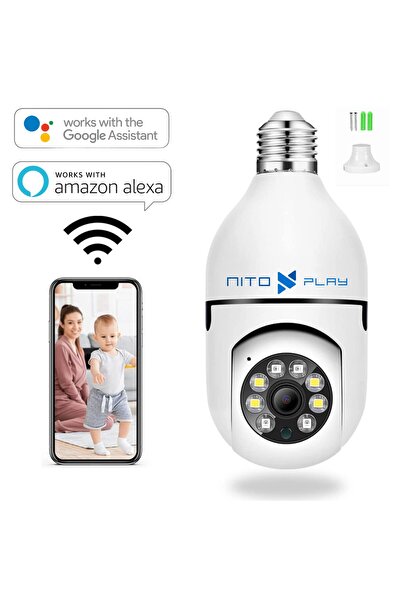 NITOPLAY Nitoplay® Q3 Surveillance Camera, E27 Socket Mounting, Full HD, 5 GHz Wifi, Night Vision