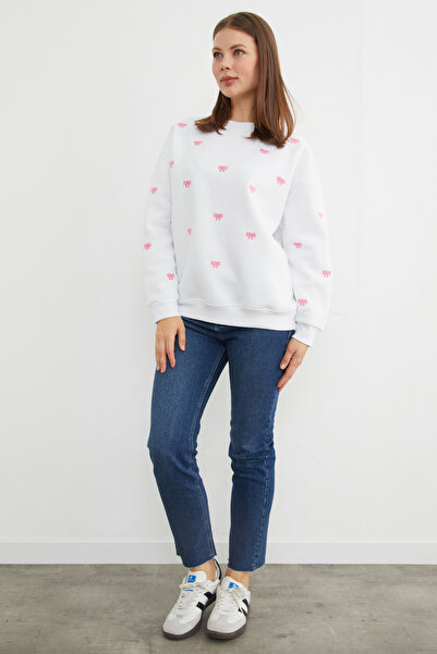 Fulla Moda Hanorac oversize cu broderie cu fundă cu 3 fire