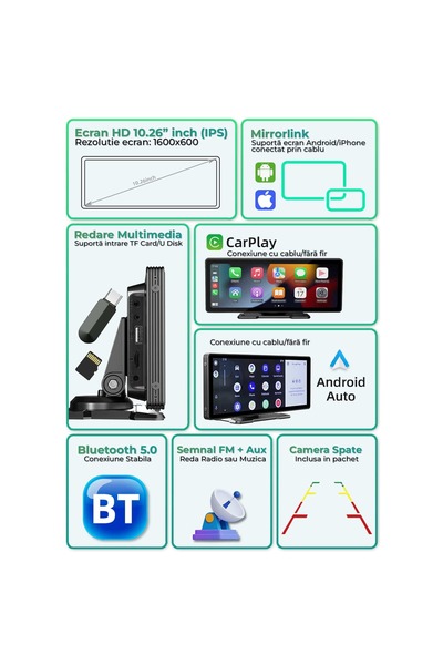 Timebox Auto Navigation 10.26" IPS, Wireless CarPlay/Android Auto, 12-LED Rear Cam, USB2.0, BT5.0