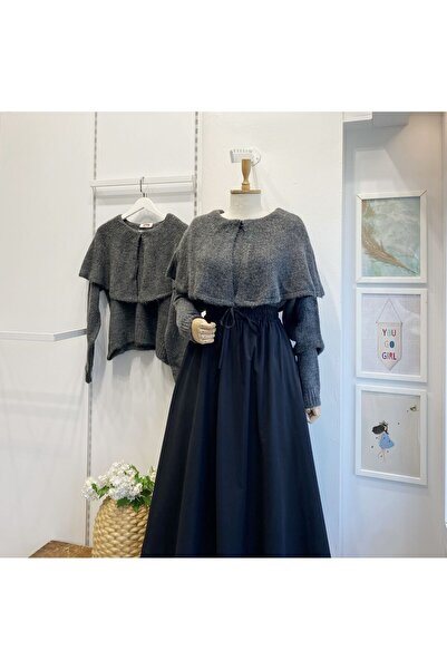 Faya Boutique Antrasit Yaka Detaylı Triko Kazak