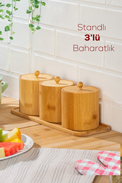 Porsima Pbt-604 Bamboo Multi-Purpose Storage Container Organizer with Stand 4-Piece Spice Set