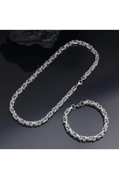 MvStime Silver Renk Kalınlık 5 Mm 317l Çelik Kral Zincir&bileklik Kombini
