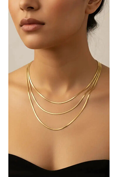 İNN JEWELLERY 316L Steel Necklace Tarnish-Free Antiallergic Triple Flat Figure (2 Years Importer Warranty)