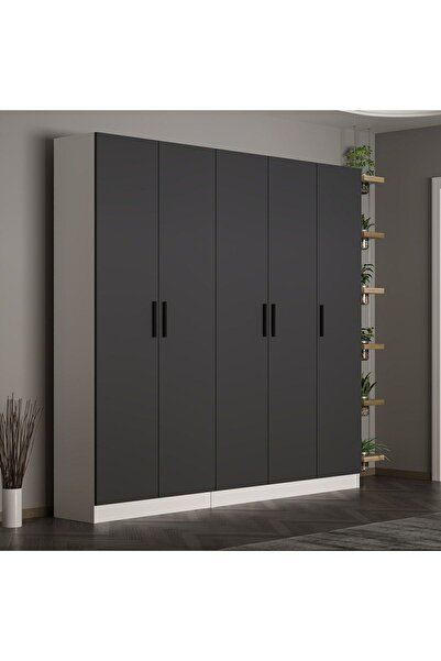 Minar Kale 210 Cm 5 Kapaklı 3B Raf Portmanto Beyaz Antrasit