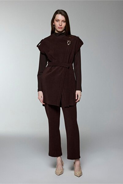 Zühre Broş Detaylı Kuşaklı Kombin Takım TK-1176