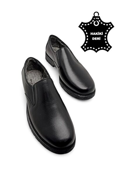 MAGIC SHOES Black Fully Fur-Lined Winter Genuine Leather Thick Sole Men's Shoes