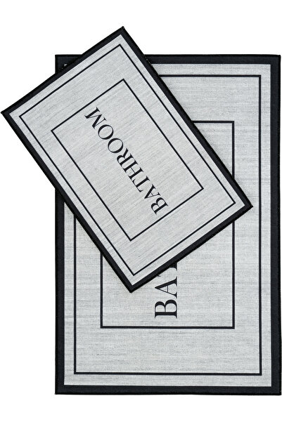 Sisal Halı Armasi Gray Bath Mat Digital Printing Water Absorbent Non-Slip Base 2-Piece Bathroom Rug 40X60 60X100