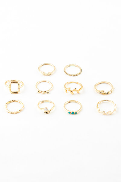 Sortie Aksesuar مجموعة خواتم مكونة من 10 قطع من مينا مع تصميم مستطيل وشكل الل...