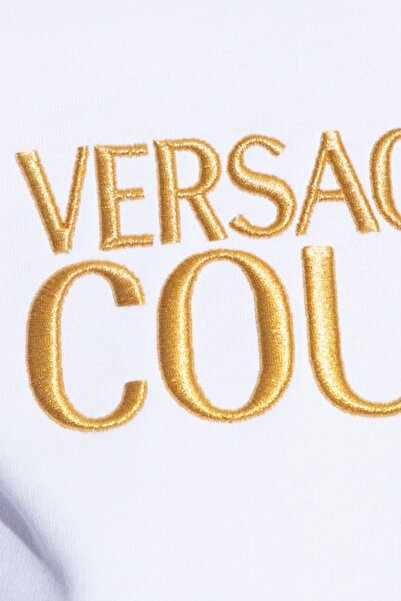 Versace Women's Felpe Serigrafiche Embroidered Logo Sweatshirt - White/Gold