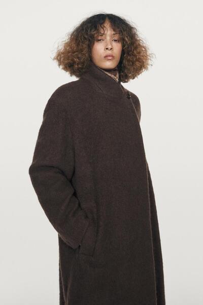 Massimo Dutti Yumuşatılmış yüzeyli uzun kruvaze palto