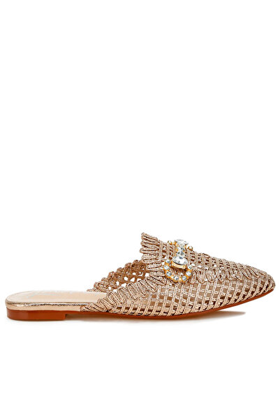 london Rag Women Metallic Woven Diamante Mules in Rose Gold