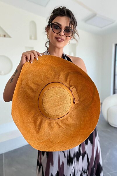 Eswomes Romantic Large Straw Hat Mustard