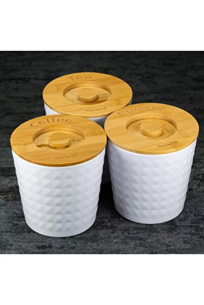 Klausberg Containers for coffee, tea, sugar, made of stainless steel-bamboo, embossed white,