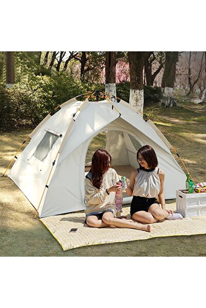 Generic Gray Cloud-Pattern Pop-Up Camping Tent for 3-4 People with Moisture-Resistant Pad