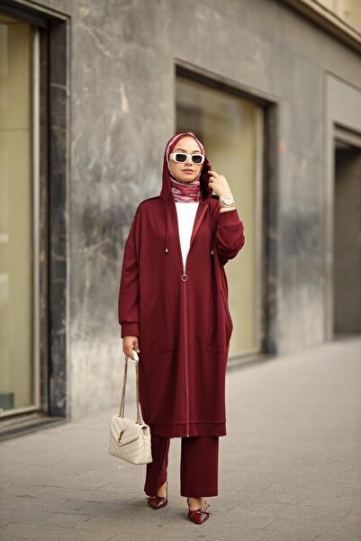 NS Moda Hijab Epaulet Suit Burgundy