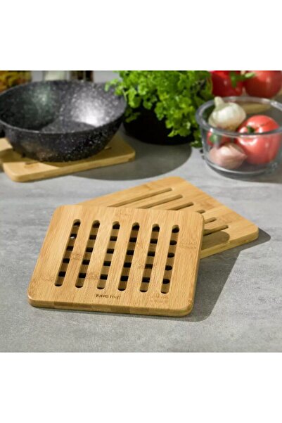 Kinghoff Set of 2 hot pot holders, made of bamboo, square, 20x20x1.2 cm