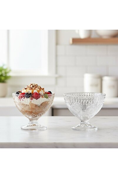 FAIR HOME Sun Pattern Ice Cream – Dessert – Cookie Glass Bowl Set – 6 X 260 ml