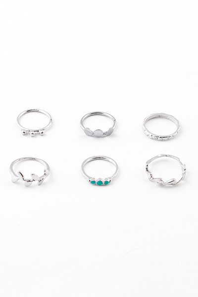 Sortie Aksesuar مجموعة خواتم مكونة من 6 قطع مطلية بالمينا على شكل 3 أوراق حجرية