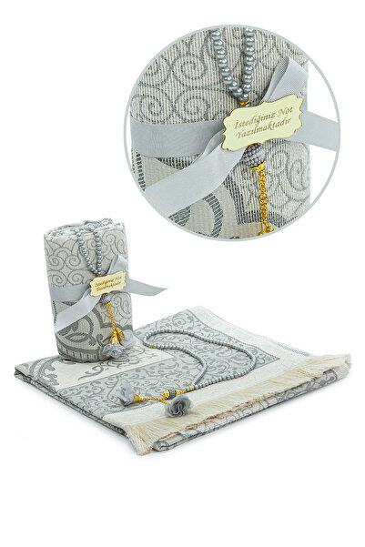 ihvan online Hediyelik İsme Özel Plakalı Tesbihli Mevlüt Seccade Seti Gri