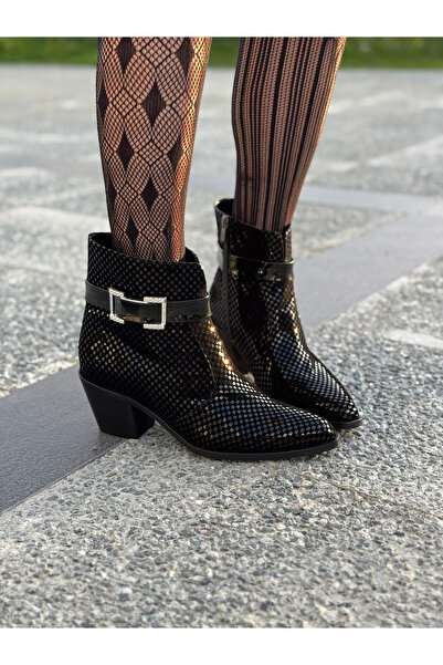 LOVE SHINE Elvorya Kovboy Süet Rugan Tokalı Kadın Bot Modern Western Şıklığı Büyük Numara