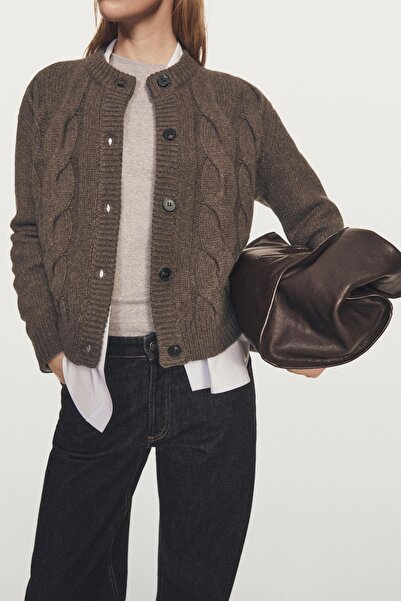 Massimo Dutti Yün karışımlı saç örgülü hırka