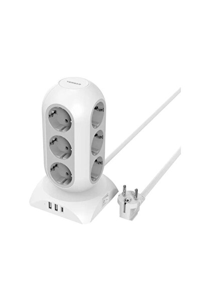 TESSAN Prelungitor tip Turn TPS02-DE-C, 12 prize, 2XUSB 3A, 1XUSB-C, cablu 2m