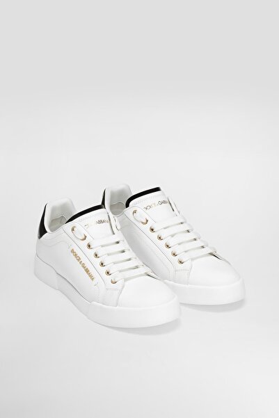 Dolce&Gabbana Women's Portofino Leather Logo Heel Detailed Sneakers - White