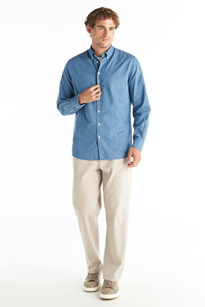 Ted Baker MAVİ PAMUK DENİM CUSTOM FİT GÖMLEK
