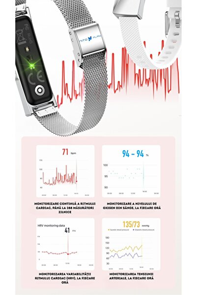 NITOPLAY Smart Fitness Bracelet Nitoplay® Elegance, Silver, 2Straps, Bluetooth, GPS, Android/iOS