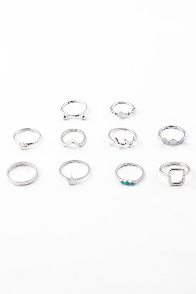 Sortie Aksesuar مجموعة خواتم مكونة من 10 قطع مطلية بالمينا بأشكال أوراق الشجر...