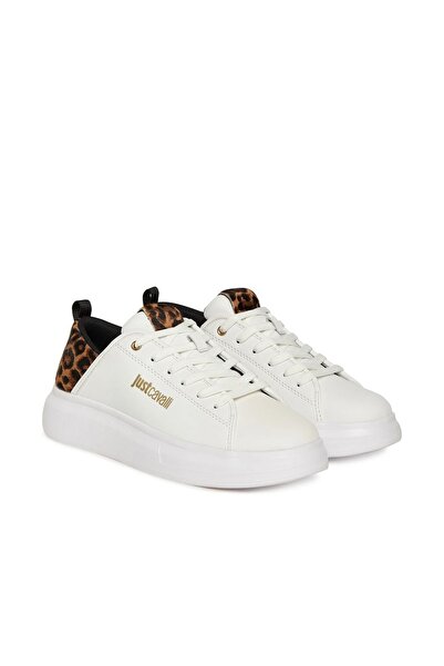 Just Cavalli Women's Fondo Ursa Dis. 2 Leopard Pattern Thick Sole Sneakers - White