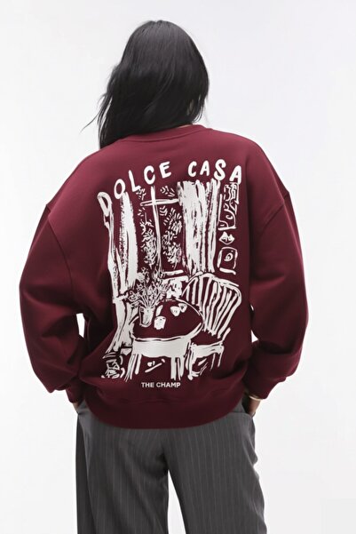 GIA - ART Unisex Oversize Sweatshirt Dolce Casa Printed Claret Red – Crew Nec...