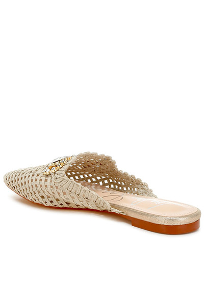 london Rag Women Metallic Woven Diamante Mules in Beige