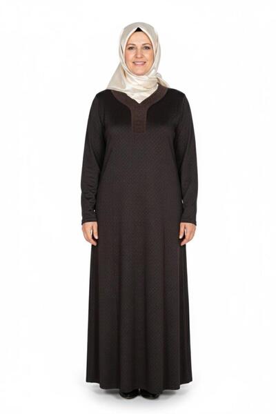 HESNA Γυναικείο φόρεμα Buket Plus Size Devore Cuped Winter Brown