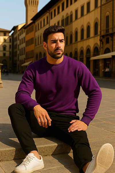 COMBİNE MİCHAİL Pulover unisex de iarnă, confortabil, lung, mov, largi